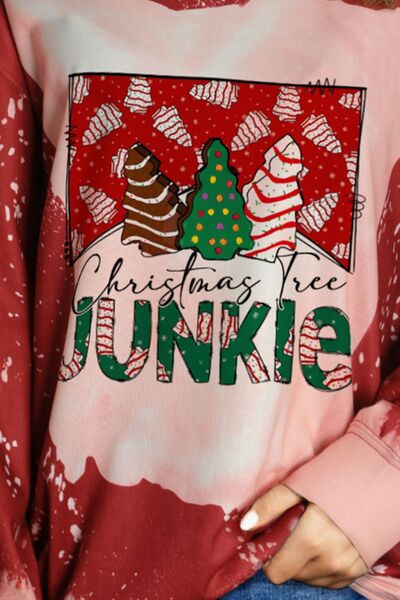 CHRISTMAS TREE JUNKIE Round Neck Long Sleeve Sweatshirt