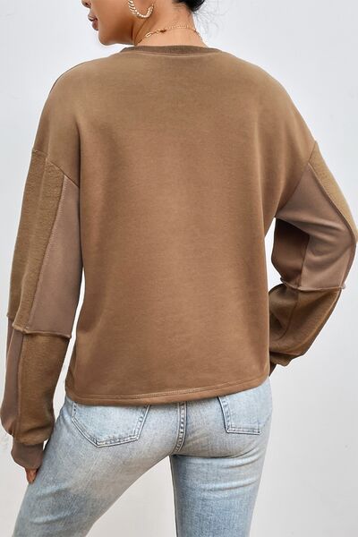 Exposed Seam Round Neck Long Sleeve Sweatshirt
