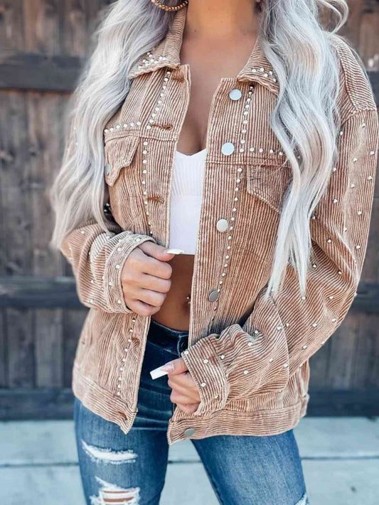Studded Collared Neck Button Down Jacket