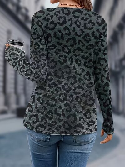 Leopard V-Neck Long Sleeve T-Shirt