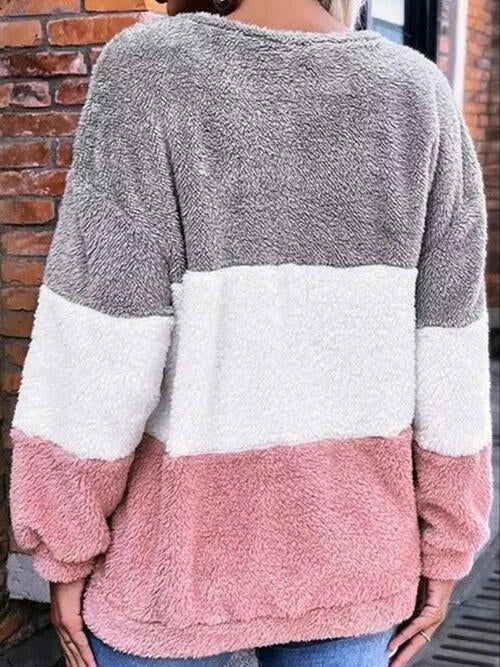 Color Block Round Neck Long Sleeve Sweatshirt
