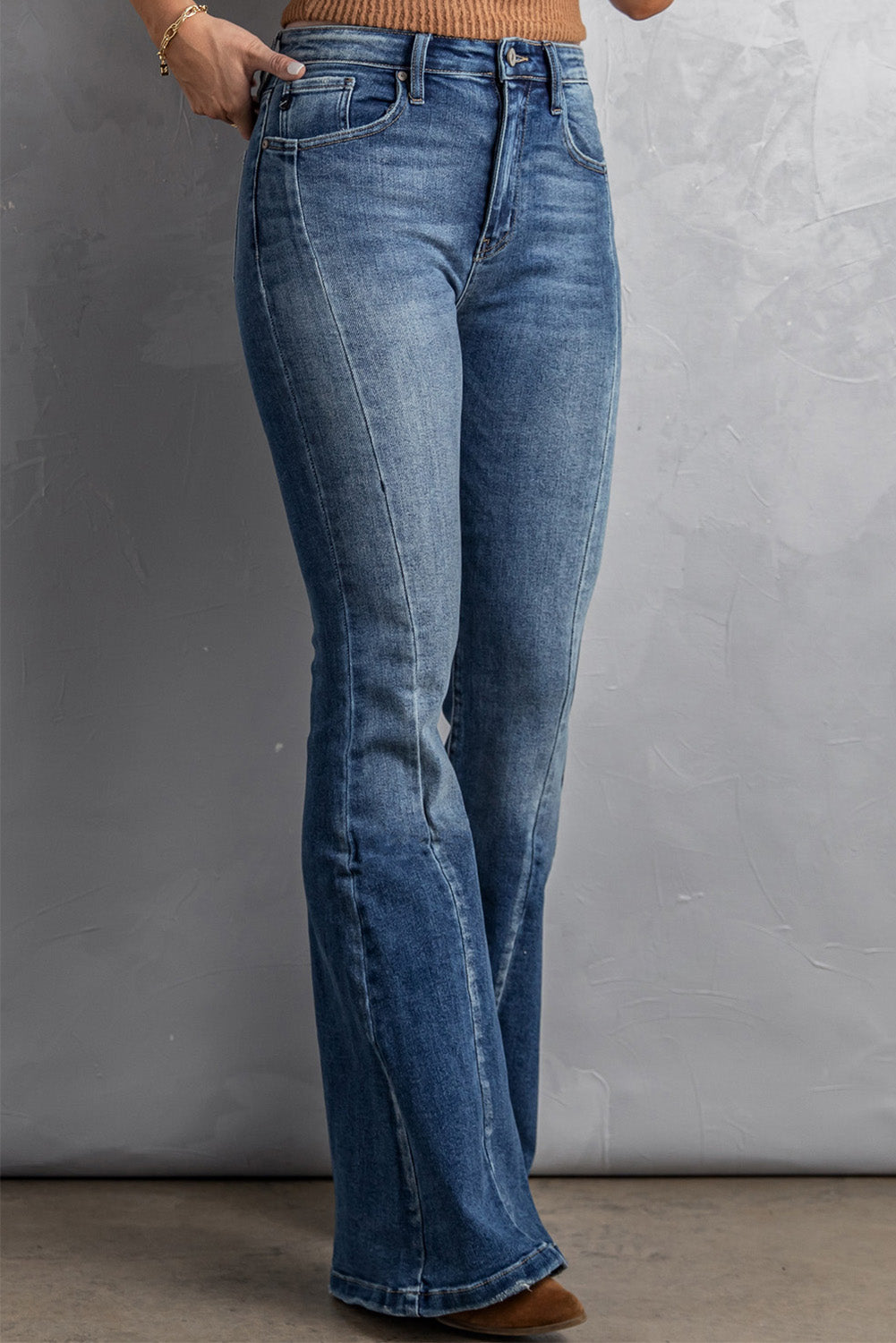Baeful High Waist Flare Jeans with Pockets