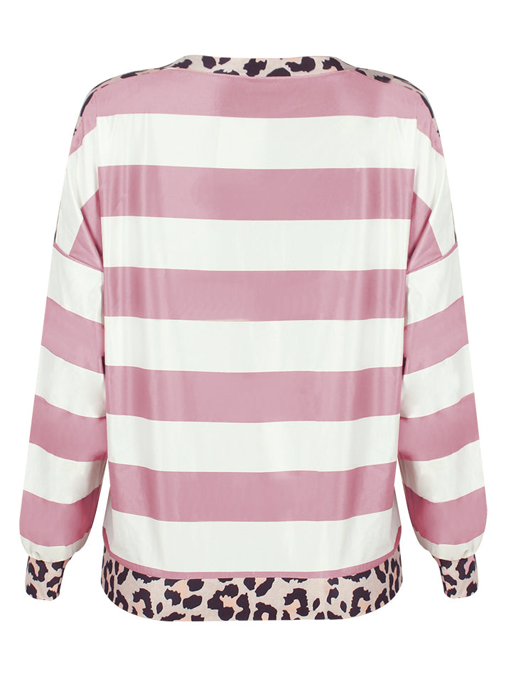 Striped Leopard Long Sleeves Top