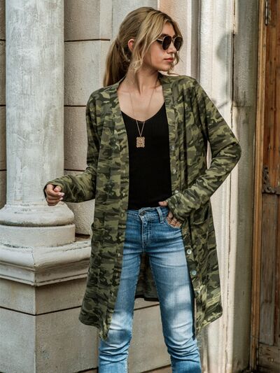 Camouflage Button Up Long Sleeve Cardigan