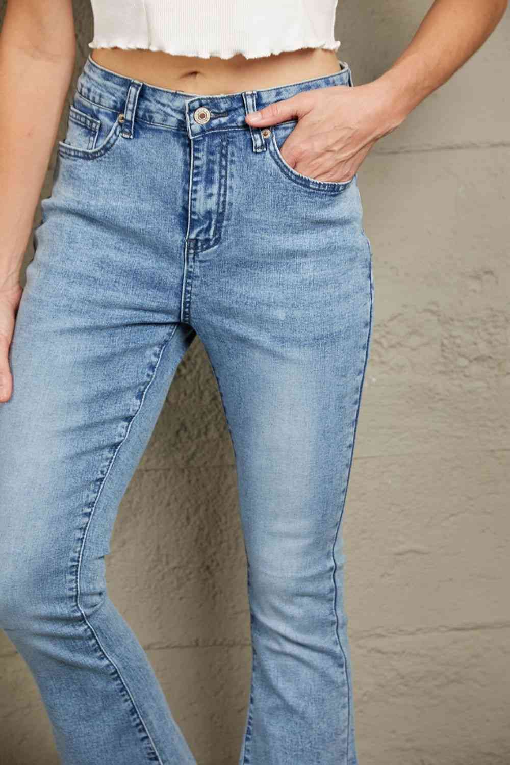 Baeful Vintage Wash Flare Jeans with Pockets